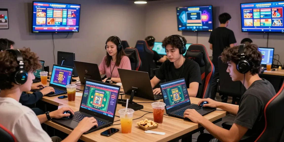 Group enjoying games at credit card gambling sites in a modern lounge.