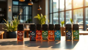 Entdecken Sie geschmackvolle hqd pods, die in einem eleganten städtischen Café arrangiert sind.