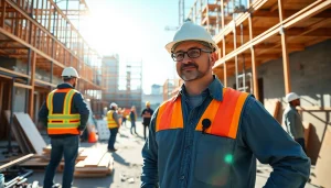 Manhattan General Contractor overseeing a vibrant construction site with a diverse team at work.