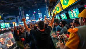 Engaging moment at the best sports betting sites for Brazil, showcasing passionate fans in a lively atmosphere.