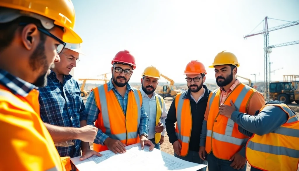 Engaged members of the southern california contractors association collaborating on a construction project.