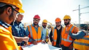 Engaged members of the southern california contractors association collaborating on a construction project.