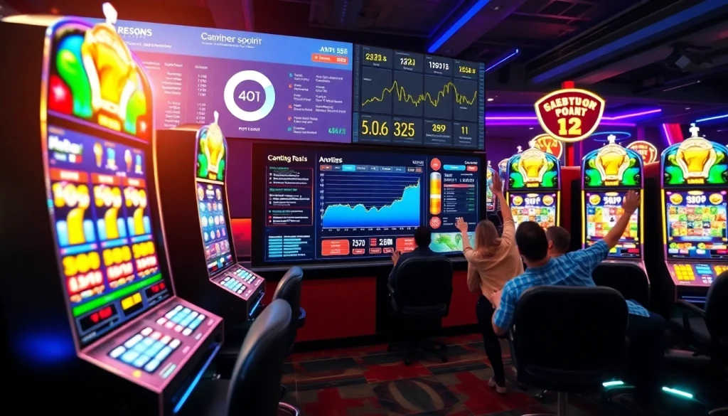 Menggambarkan Istana777 Situs dengan atmosfer seru dan mesin slot berwarna-warni.