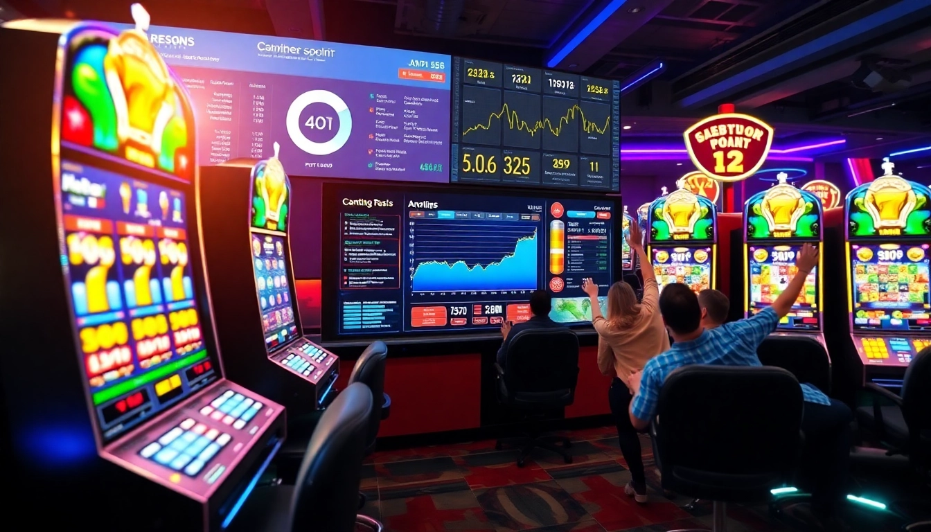 Menggambarkan Istana777 Situs dengan atmosfer seru dan mesin slot berwarna-warni.