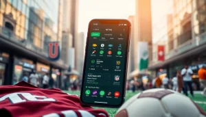 Engaging sports betting apps Manitoba displayed on a smartphone against an urban backdrop, showcasing user-friendly features.