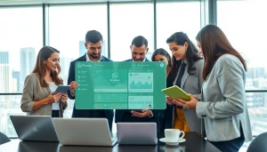 Team collaborating on WhatsApp Smart CRM features in a modern office setting.