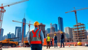 New York Commercial General Contractor supervising a vibrant high-rise construction project in NYC.