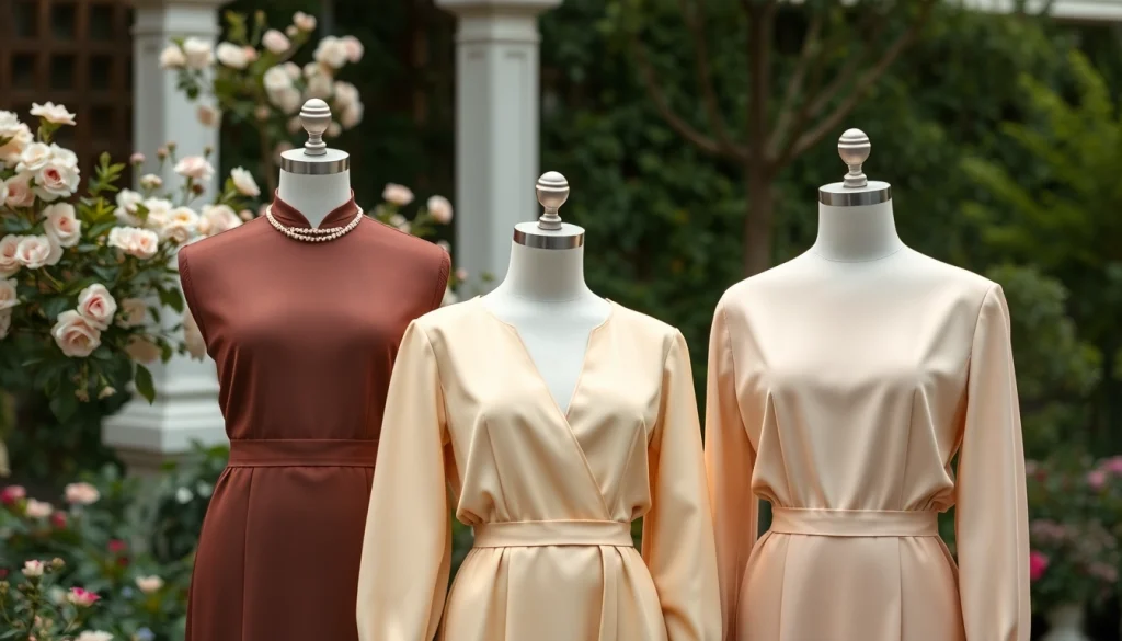 Rivelle fashion collection elegantly showcased in a serene garden setting.