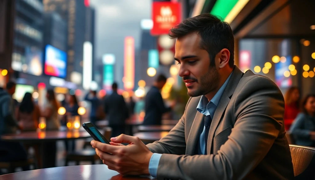 1win hesab yaratmaq prosesi zamanı telefon istifadəçisi müasir şəhər mühitində.