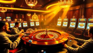 Experience the excitement of Olympus 1000 at a luxurious casino scene filled with vibrant colors and high-stakes action.