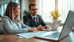 Membahas deposit 1k dengan penasihat keuangan di ruang kantor modern.