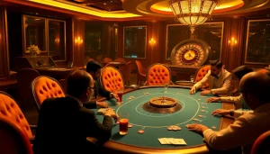Players strategizing at a poker table, highlighting hidden wiki onion themes in a luxurious casino setting.