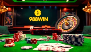 Experience thrilling betting at the 98WIN casino with vibrant poker chips and roulette wheels.