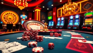 RIKVIP players enjoying an action-packed casino scene with poker chips and roulette.