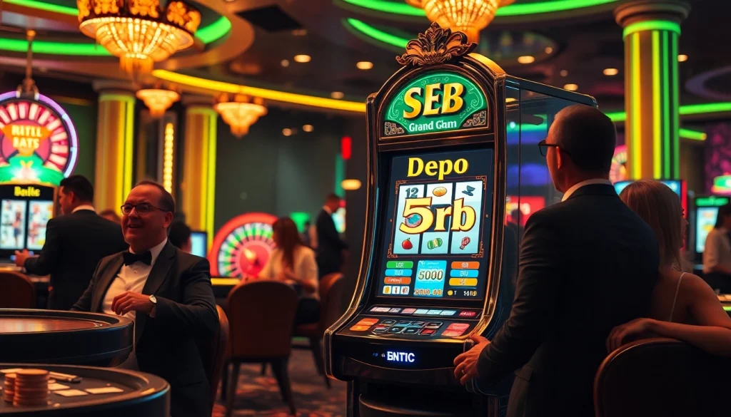 Players enjoying the thrilling slot depo 5rb experience at a luxury casino with vibrant atmosphere.