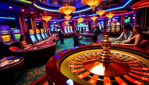 Players enjoying various games at 555win casino, with vibrant roulette and slot machines.