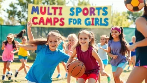 Girls enjoying various activities at Multi Sports Camps for Girls in a sunny outdoor setting.