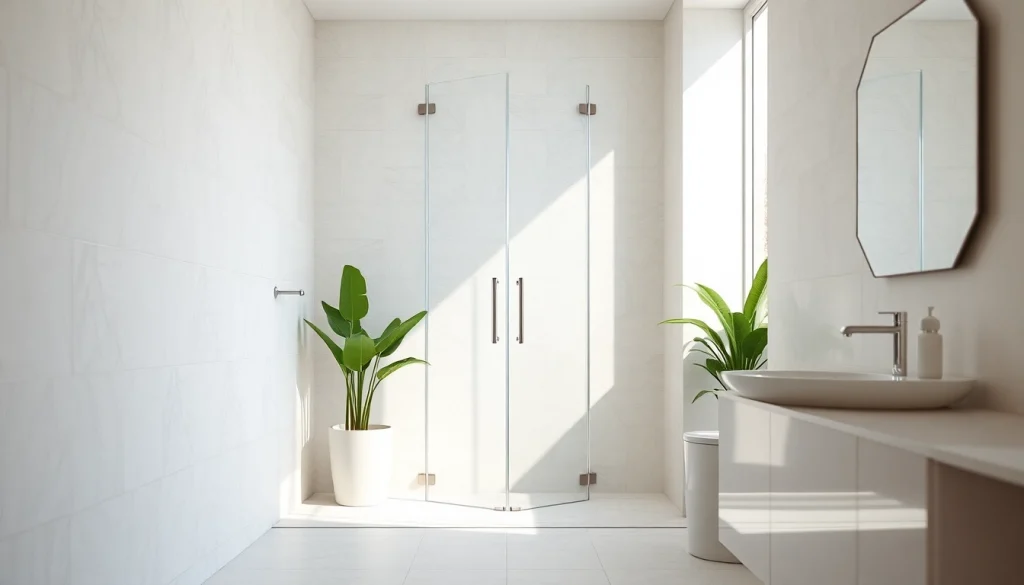 Stunning sunney shower doors in a modern bathroom with inviting atmosphere.