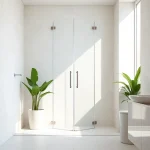 Stunning sunney shower doors in a modern bathroom with inviting atmosphere.