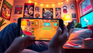 Mobile porn game showcased on a smartphone in a cozy gaming environment.