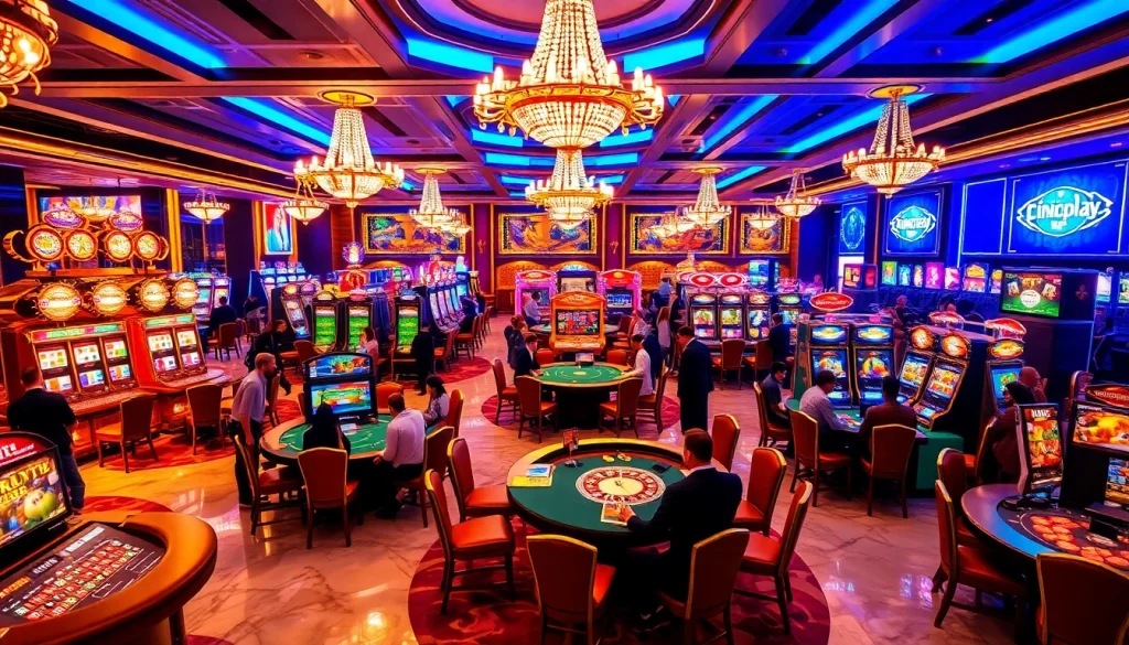 Experience thrilling gameplay at onicplay with vibrant casino interiors and engaging slot machines.