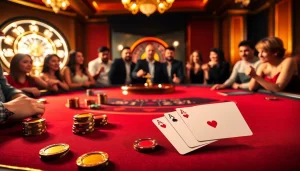Gambling excitement at a luxurious 7upbet blackjack table with poker chips and cards.