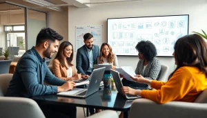 专业团队在现代办公室协同工作，使用wps官网进行文档编辑。