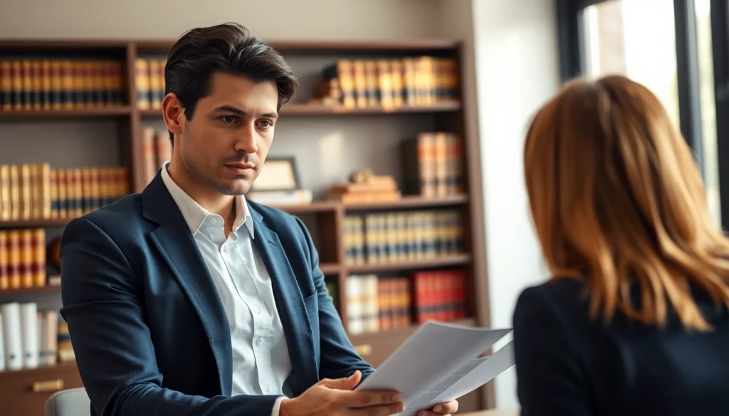 Beratung zu Sexualstrafrecht mit einem Anwalt und einem Klienten in einem modernen Büro.