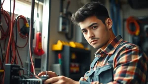 Engaged electrical apprenticeship student performing wiring tasks in a hands-on training setting.