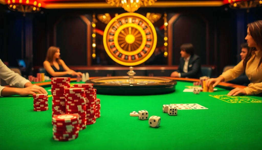 Vivez le frisson du casino en ligne Français avec des jetons de poker, des cartes et une roue de roulette palpitante.