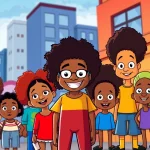Colorful scene featuring diverse characters from African American Cartoons