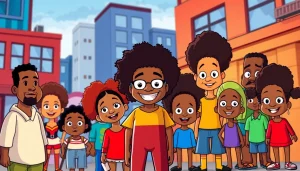 Colorful scene featuring diverse characters from African American Cartoons