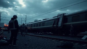 Emergency responders aiding victims of spain train crash in a dramatic and chaotic scene.