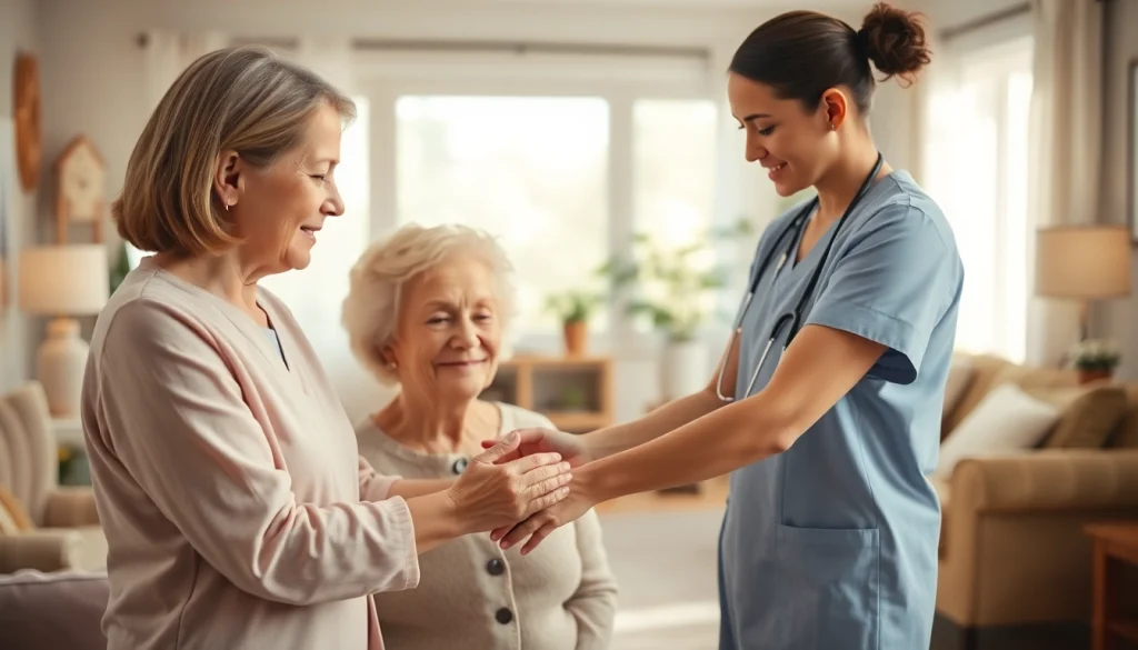 Experience at home health care with a compassionate caregiver supporting an elderly person in a warm home.