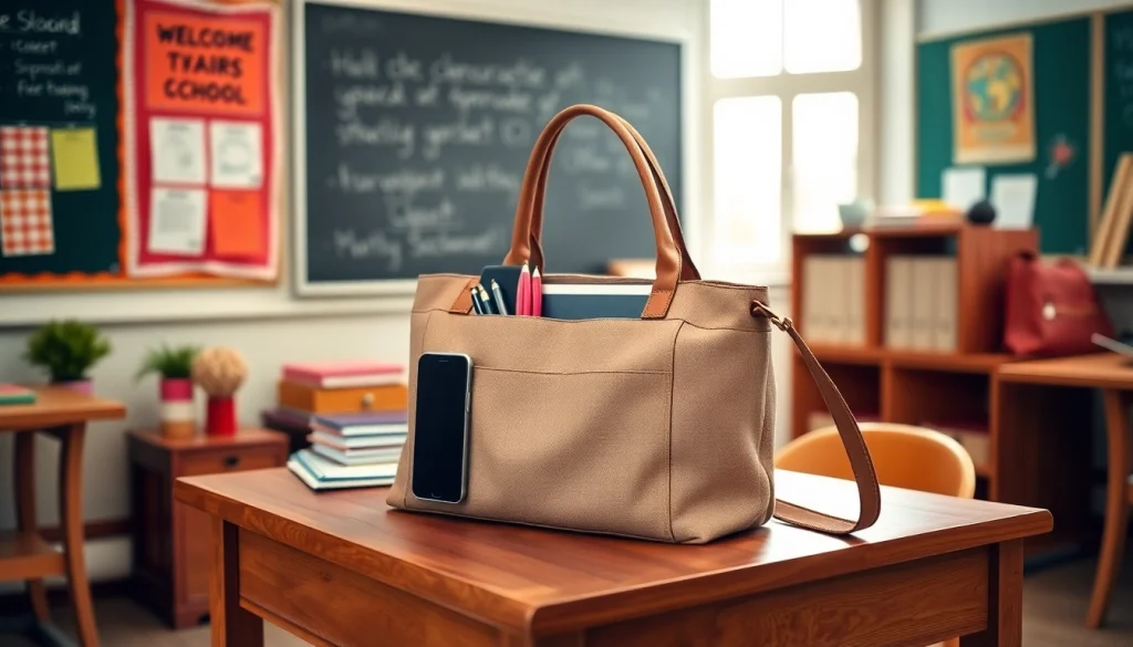 Praktische Handytasche Lehrer auf einem Schreibtisch, ideal für den täglichen Gebrauch.