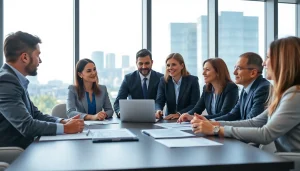 Engaged professionals discussing Contract Management strategies in a modern office setting.