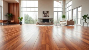 Stunning lvp flooring in a modern living room, showcasing its elegant wooden texture and warm tones.