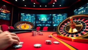 Vivez le luxe et l'excitation dans le casino en ligne Français avec un jeu de poker vibrant et une roulette tournante.