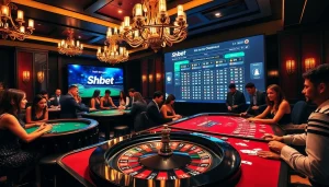 Exciting casino experience at Shbet with vibrant games, roulette, and poker tables.
