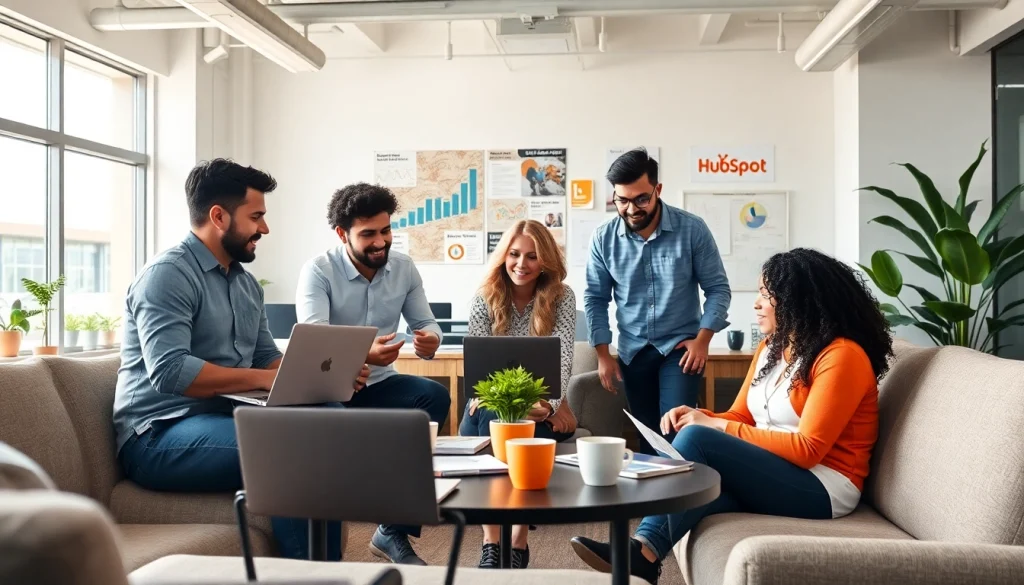 Agency HubSpot team collaborating in a vibrant office setting.