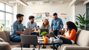 Agency HubSpot team collaborating in a vibrant office setting.