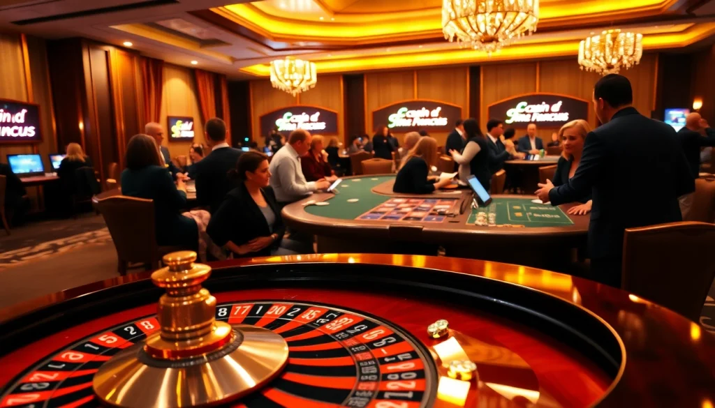 Vivez l'excitation d'un casino en ligne Français, avec des joueurs engagés à des tables de roulette et de poker.